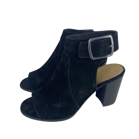 Vionic Blakely Open Toe Sz 8 Sandals Block Heel Black Suede Booties Vampy Goth - Picture 1 of 8